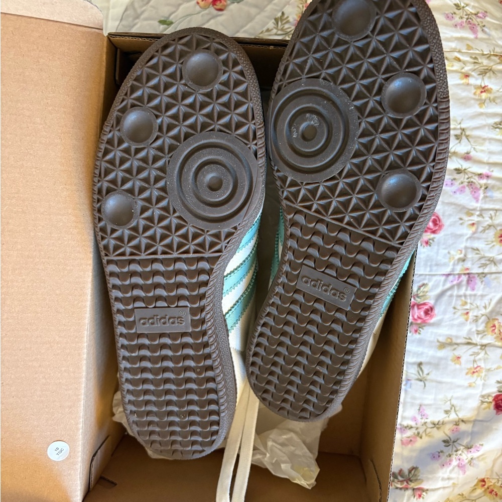 Adidas Samba White and Teal Sneakers - Picture 4 of 5